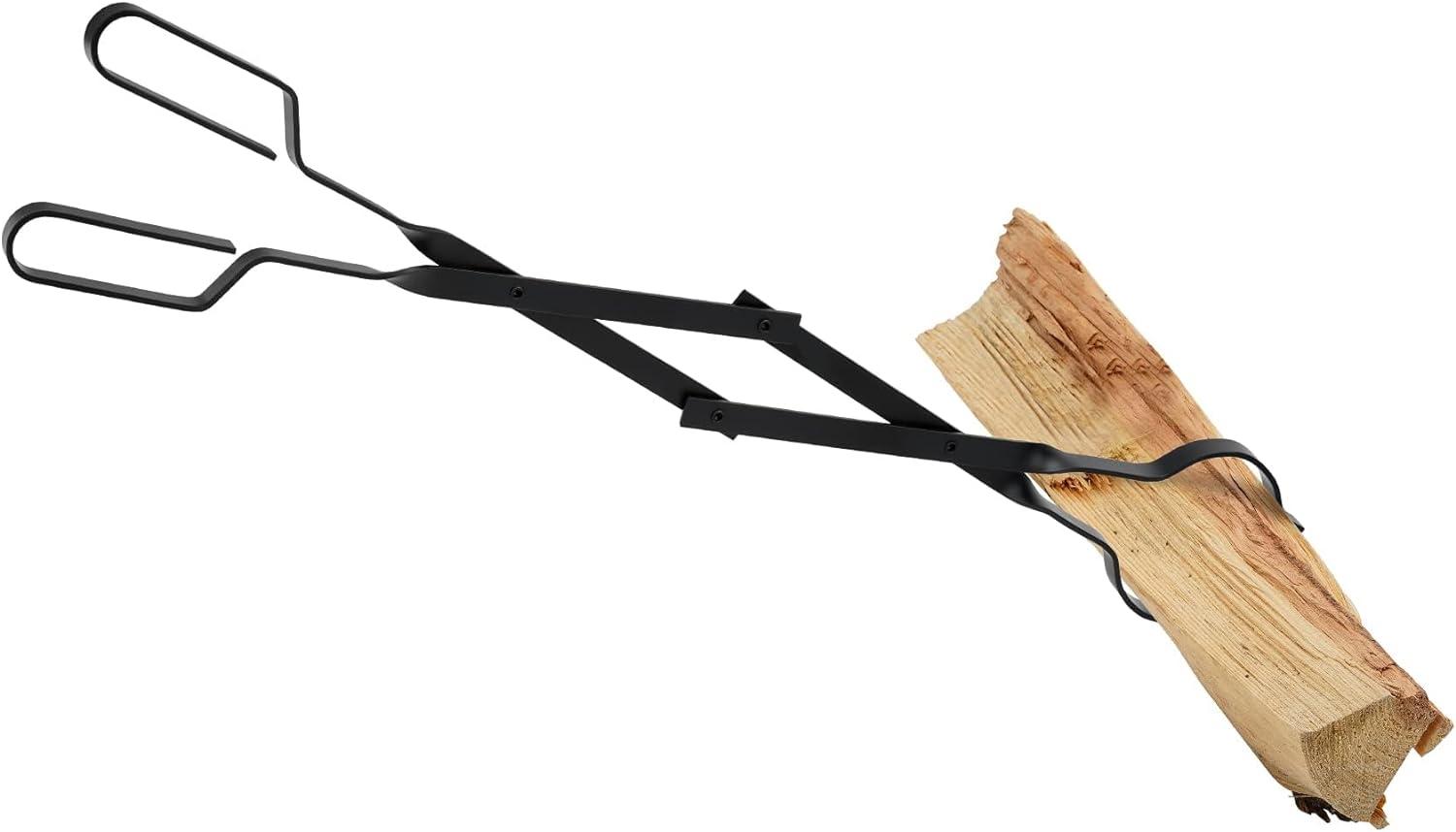 Stanbroil Outdoor Campfire Fireplace Tongs, 26″ Long, Log Grabber, Black(Black Steel)