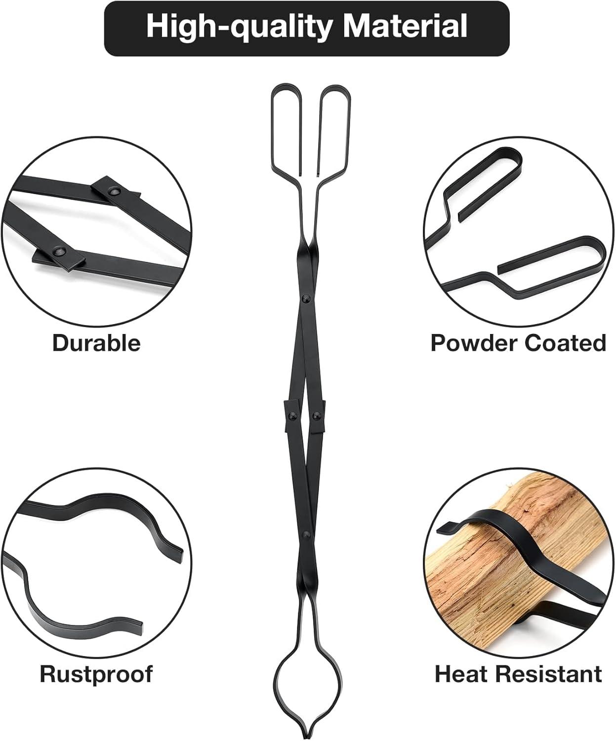 Stanbroil Outdoor Campfire Fireplace Tongs, 26″ Long, Log Grabber, Black(Black Steel)