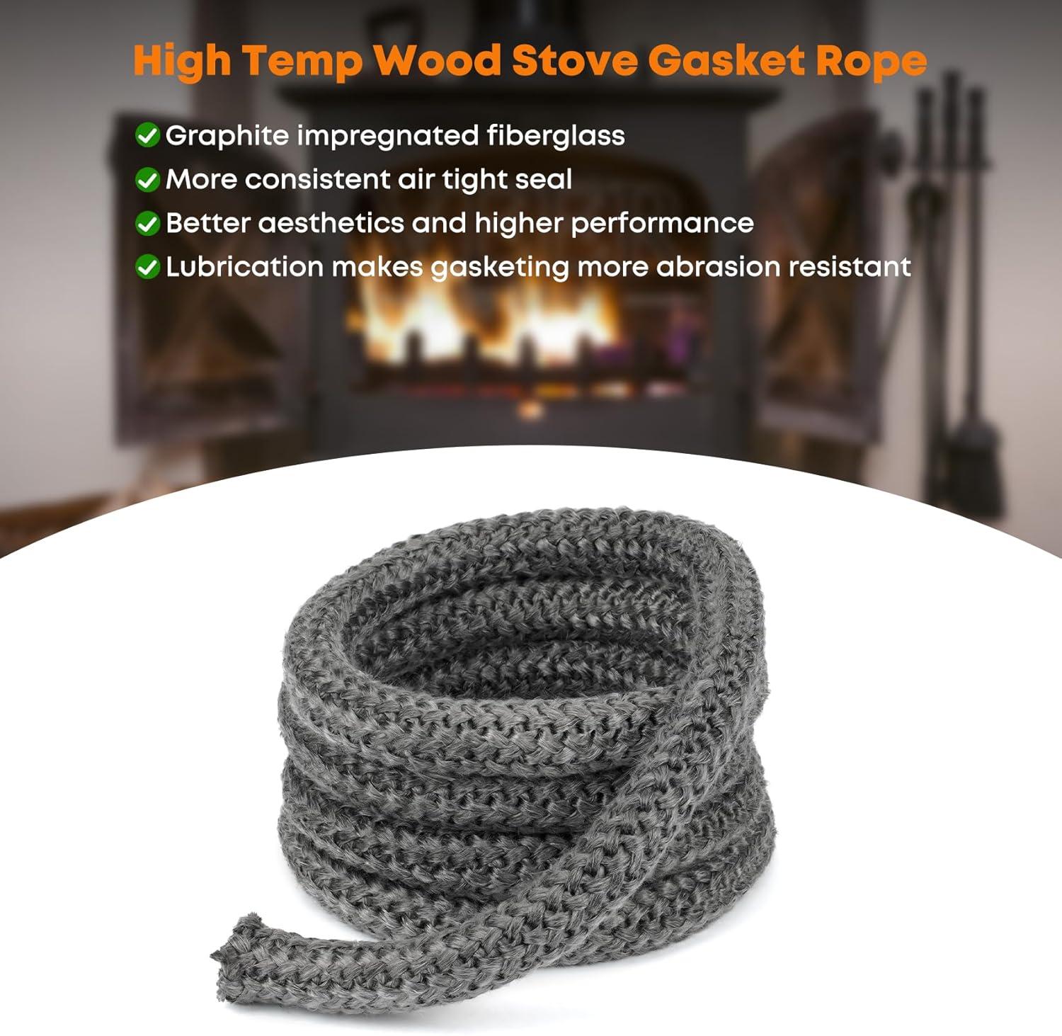 Stanbroil Wood Stove Gasket, 1/4″ x 84″ Graphite Impregnated Fiberglass Rope Seal and High-Temperature Cement Gasket Replacement for Wood Stoves Door(3/4″ x 84″ Rope)