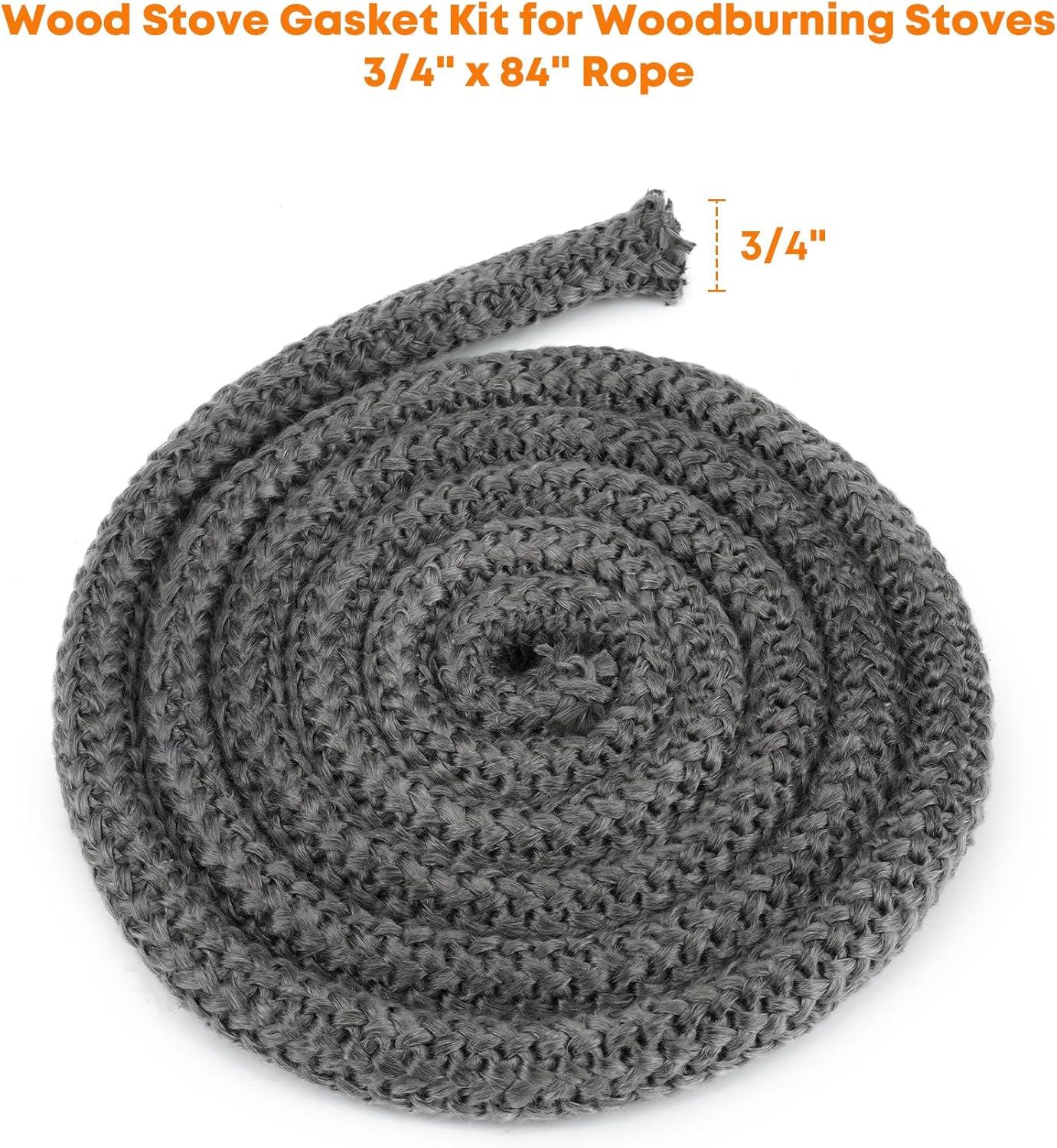 Stanbroil Wood Stove Gasket, 1/4″ x 84″ Graphite Impregnated Fiberglass Rope Seal and High-Temperature Cement Gasket Replacement for Wood Stoves Door(3/4″ x 84″ Rope)