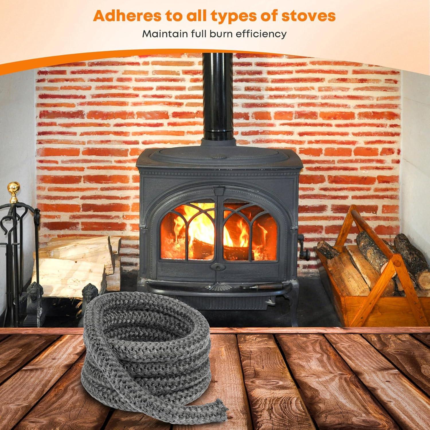 Stanbroil Wood Stove Gasket, 1/4″ x 84″ Graphite Impregnated Fiberglass Rope Seal and High-Temperature Cement Gasket Replacement for Wood Stoves Door(3/4″ x 84″ Rope)