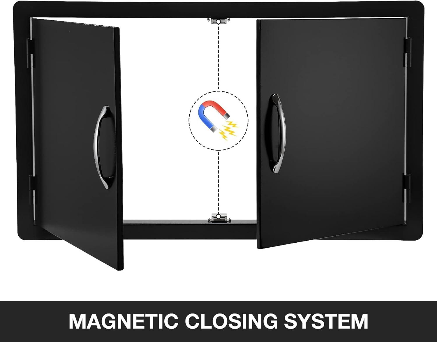 Stanbroil Outdoor Kitchen Doors 36W x 21H Inch BBQ Access Door – Wall Construction Vertical Double Door Flush Mount for Outdoor Kitchen Grilling Station or Commercial BBQ Island – Black