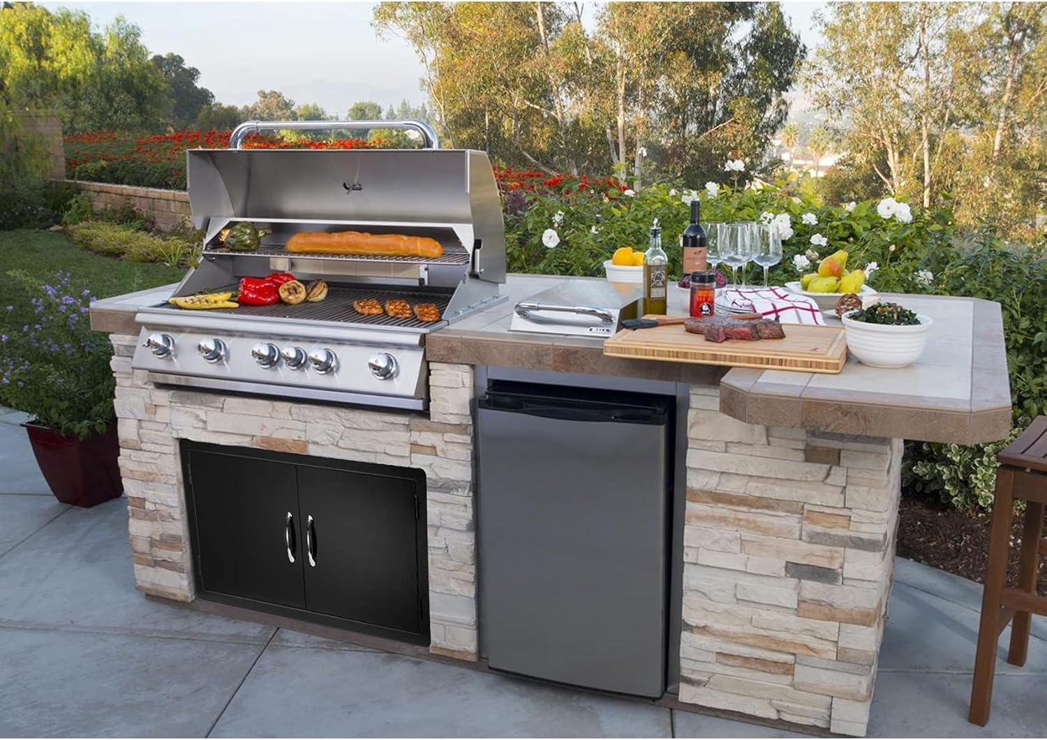 Stanbroil Outdoor Kitchen Doors 36W x 21H Inch BBQ Access Door – Wall Construction Vertical Double Door Flush Mount for Outdoor Kitchen Grilling Station or Commercial BBQ Island – Black