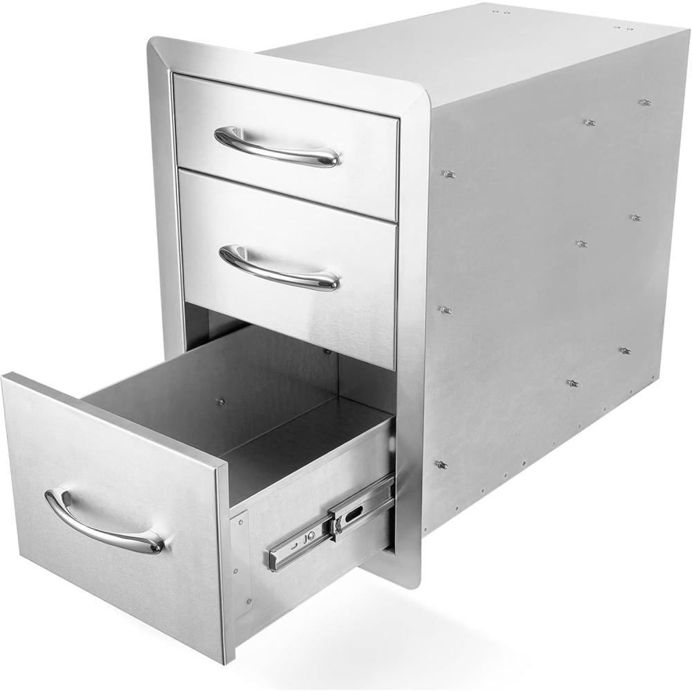Stanbroil Outdoor Kitchen Drawers Stainless Steel – 15W x 21.5H x 23D Inch, Triple Access Drawer Flush Mount for Outdoor Kitchen or BBQ Island