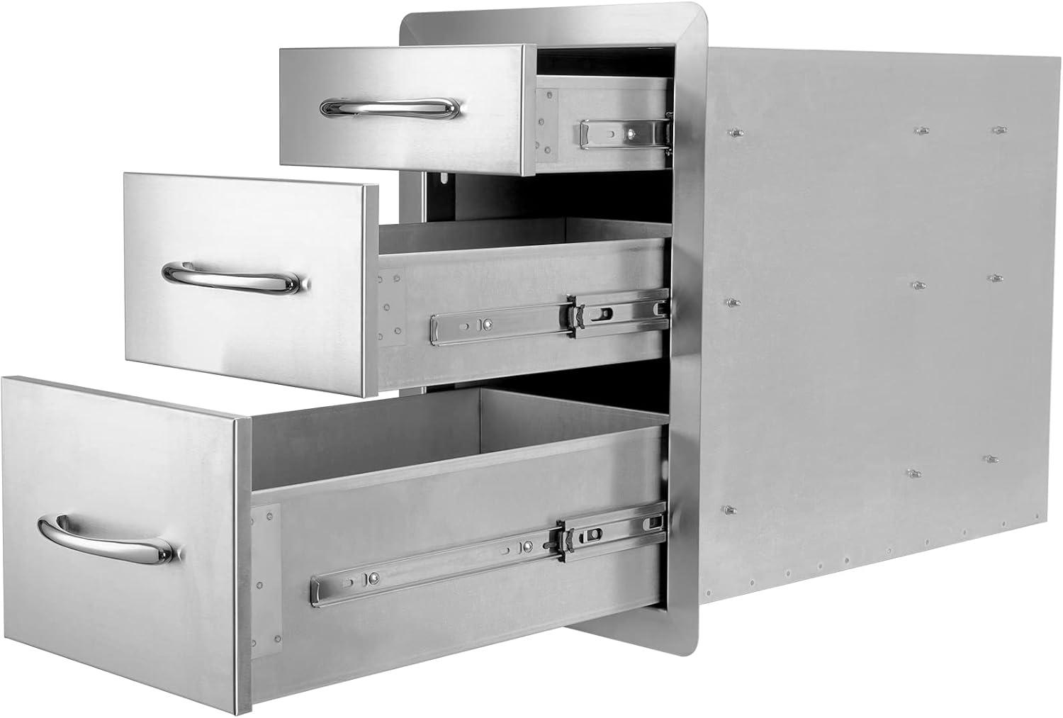 Stanbroil Outdoor Kitchen Drawers Stainless Steel – 15W x 21.5H x 23D Inch, Triple Access Drawer Flush Mount for Outdoor Kitchen or BBQ Island