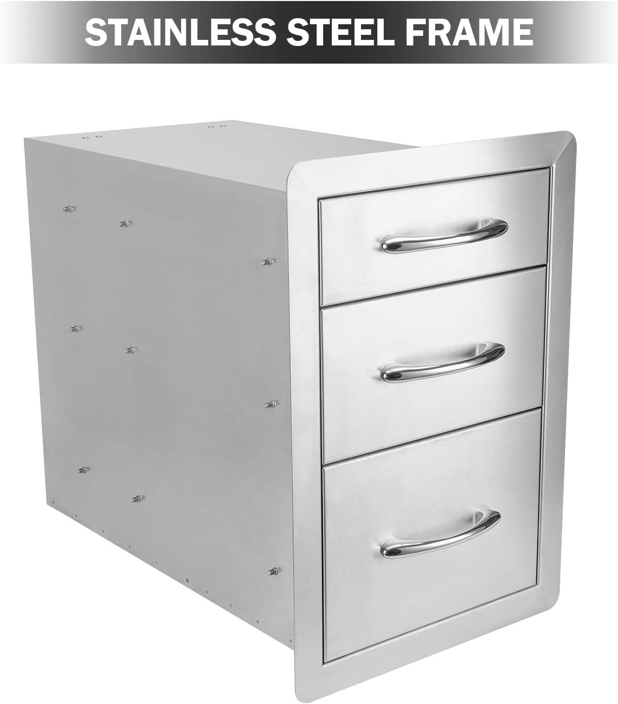 Stanbroil Outdoor Kitchen Drawers Stainless Steel – 15W x 21.5H x 23D Inch, Triple Access Drawer Flush Mount for Outdoor Kitchen or BBQ Island
