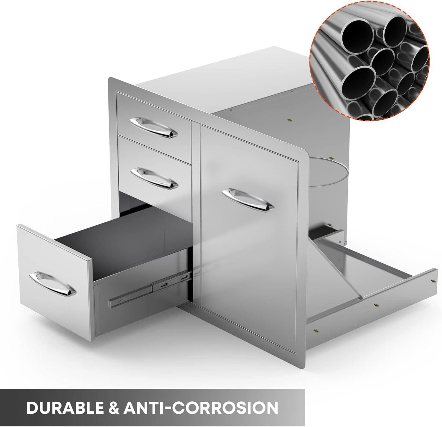 Stanbroil Outdoor Kitchen Stainless Steel Combo Propane Tank Tray with Trash Bag Ring & Triple Drawer, 30-Inch