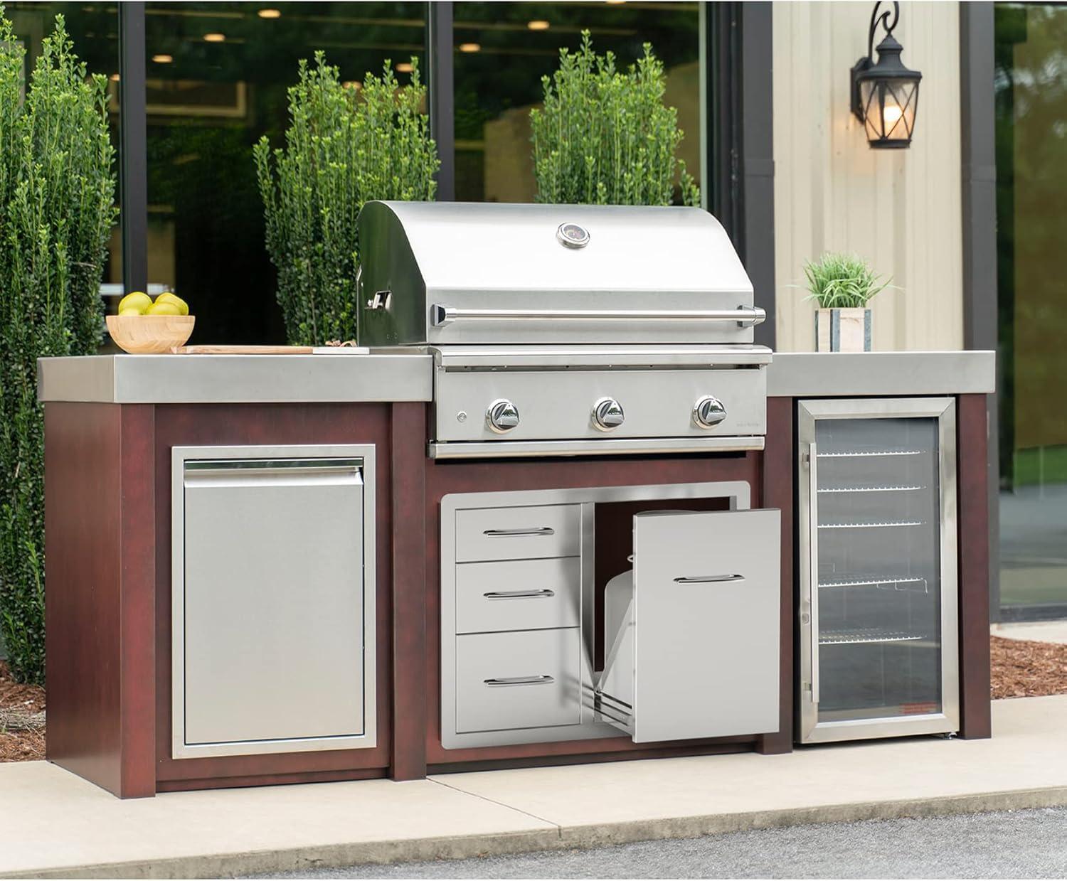 Stanbroil Outdoor Kitchen Stainless Steel Combo Propane Tank Tray with Trash Bag Ring & Triple Drawer, 30-Inch