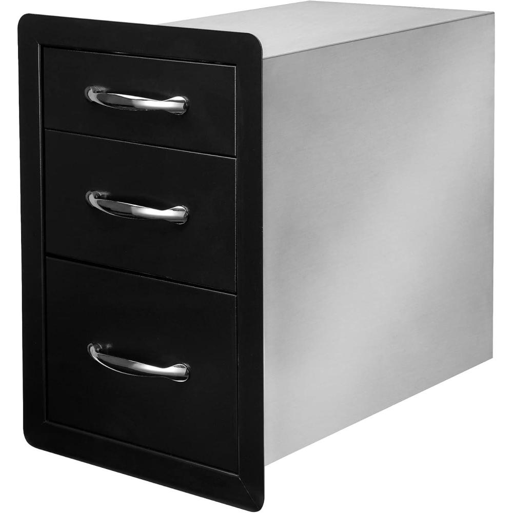 Stanbroil Outdoor Kitchen Drawers – 14.8″ W x 21.4″ H x 23.3″ D, Triple Barbecue Storage Drawer Flush Mount for Outdoor Kitchen, BBQ Island, Outside Cabinet, Patio Grill Station – Black