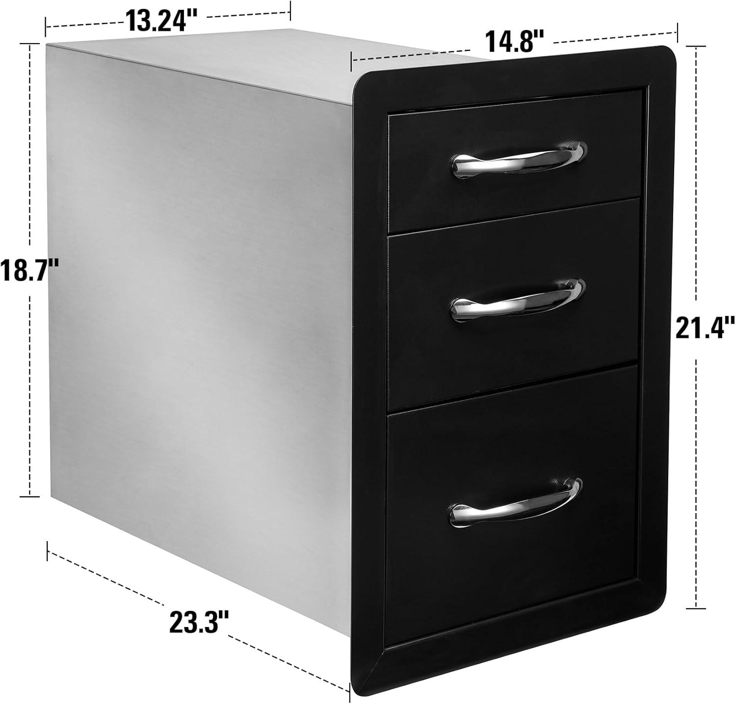 Stanbroil Outdoor Kitchen Drawers – 14.8″ W x 21.4″ H x 23.3″ D, Triple Barbecue Storage Drawer Flush Mount for Outdoor Kitchen, BBQ Island, Outside Cabinet, Patio Grill Station – Black