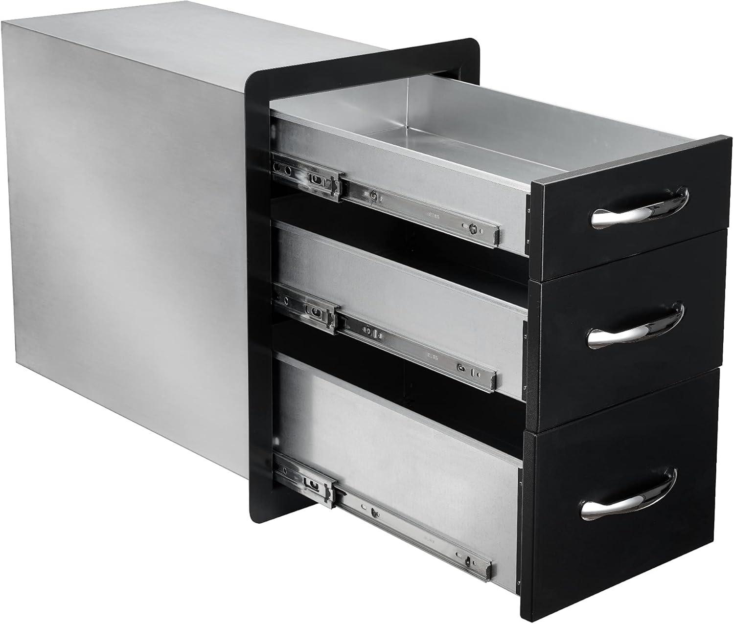 Stanbroil Outdoor Kitchen Drawers – 14.8″ W x 21.4″ H x 23.3″ D, Triple Barbecue Storage Drawer Flush Mount for Outdoor Kitchen, BBQ Island, Outside Cabinet, Patio Grill Station – Black