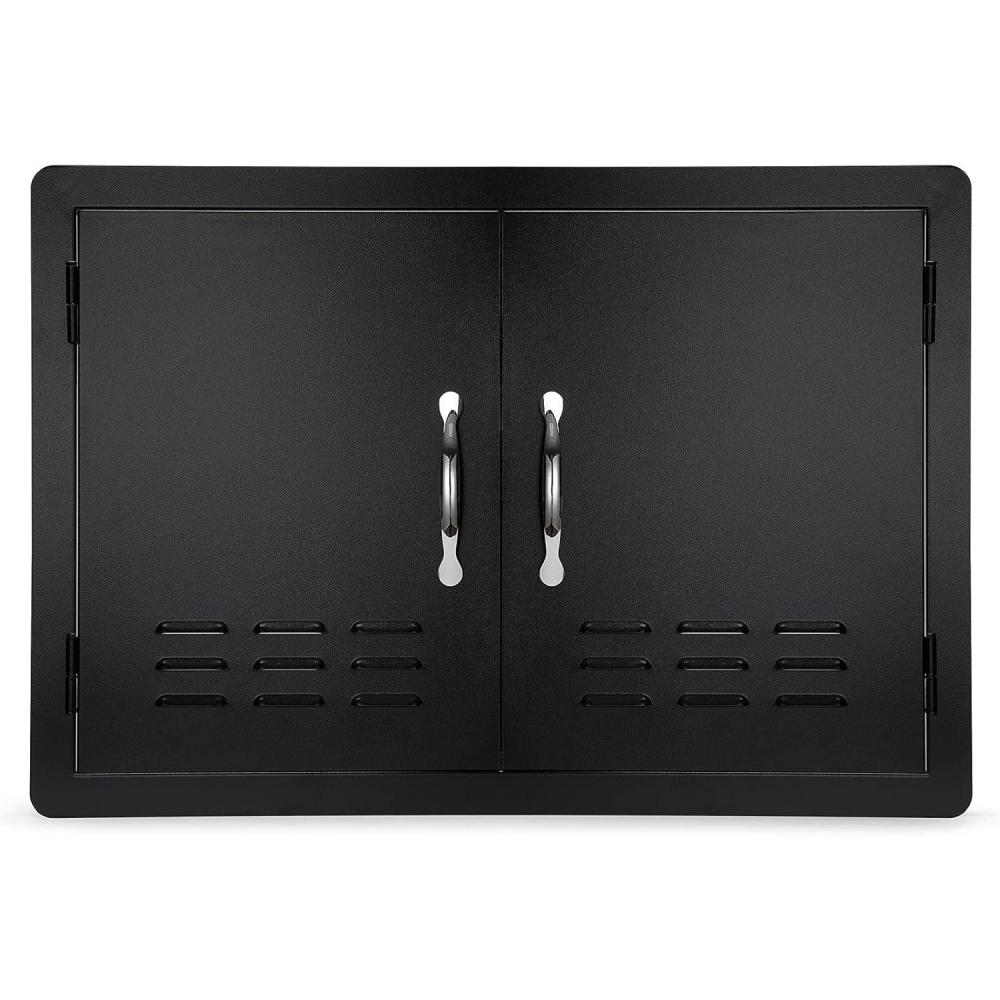 Stanbroil Outdoor Kitchen Doors BBQ Access Door 30″ W x 21″ H – Wall Construction Double Door Flush Mount for BBQ Island, Grilling Station, Outside Cabinet – Black