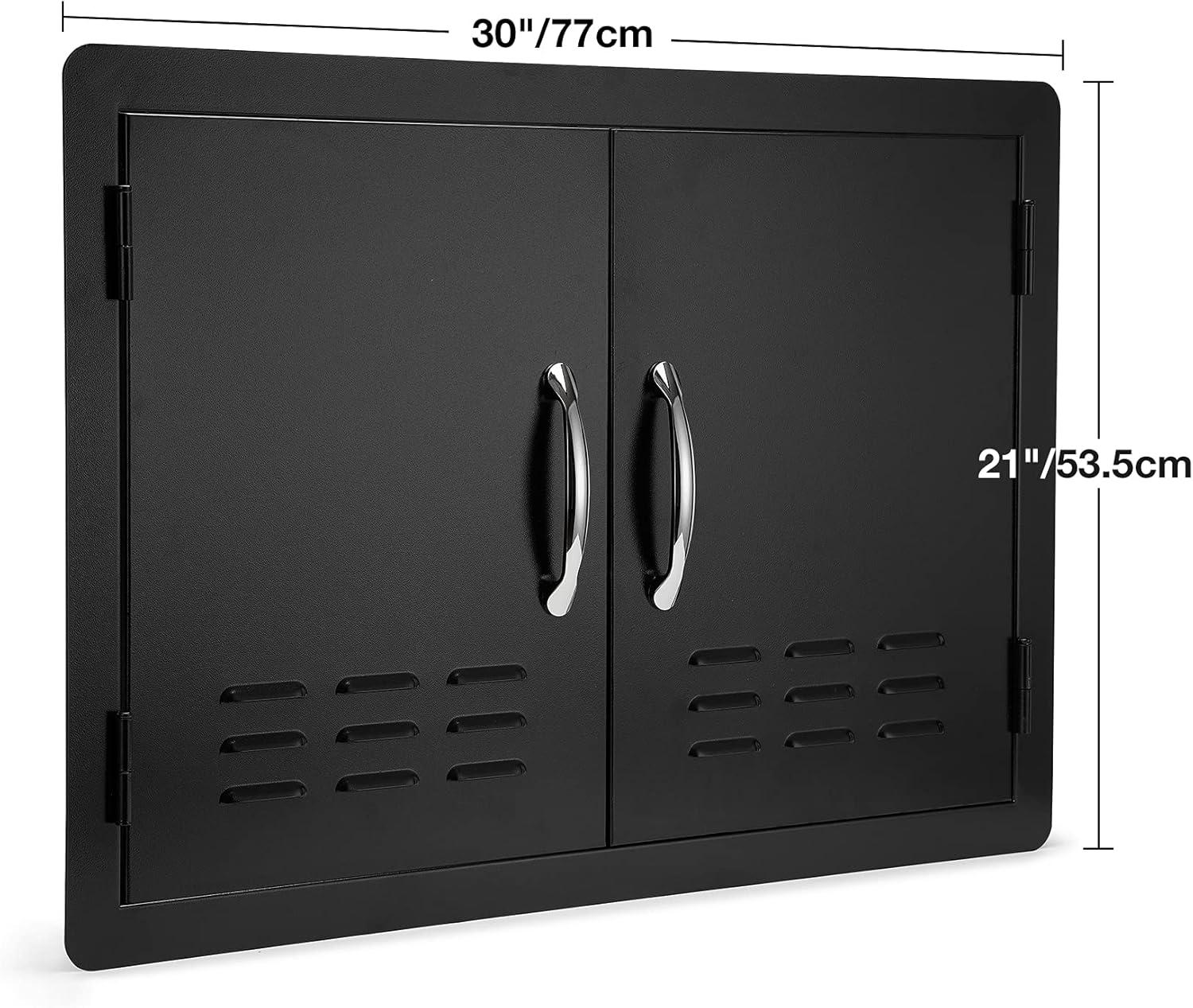 Stanbroil Outdoor Kitchen Doors BBQ Access Door 30″ W x 21″ H – Wall Construction Double Door Flush Mount for BBQ Island, Grilling Station, Outside Cabinet – Black