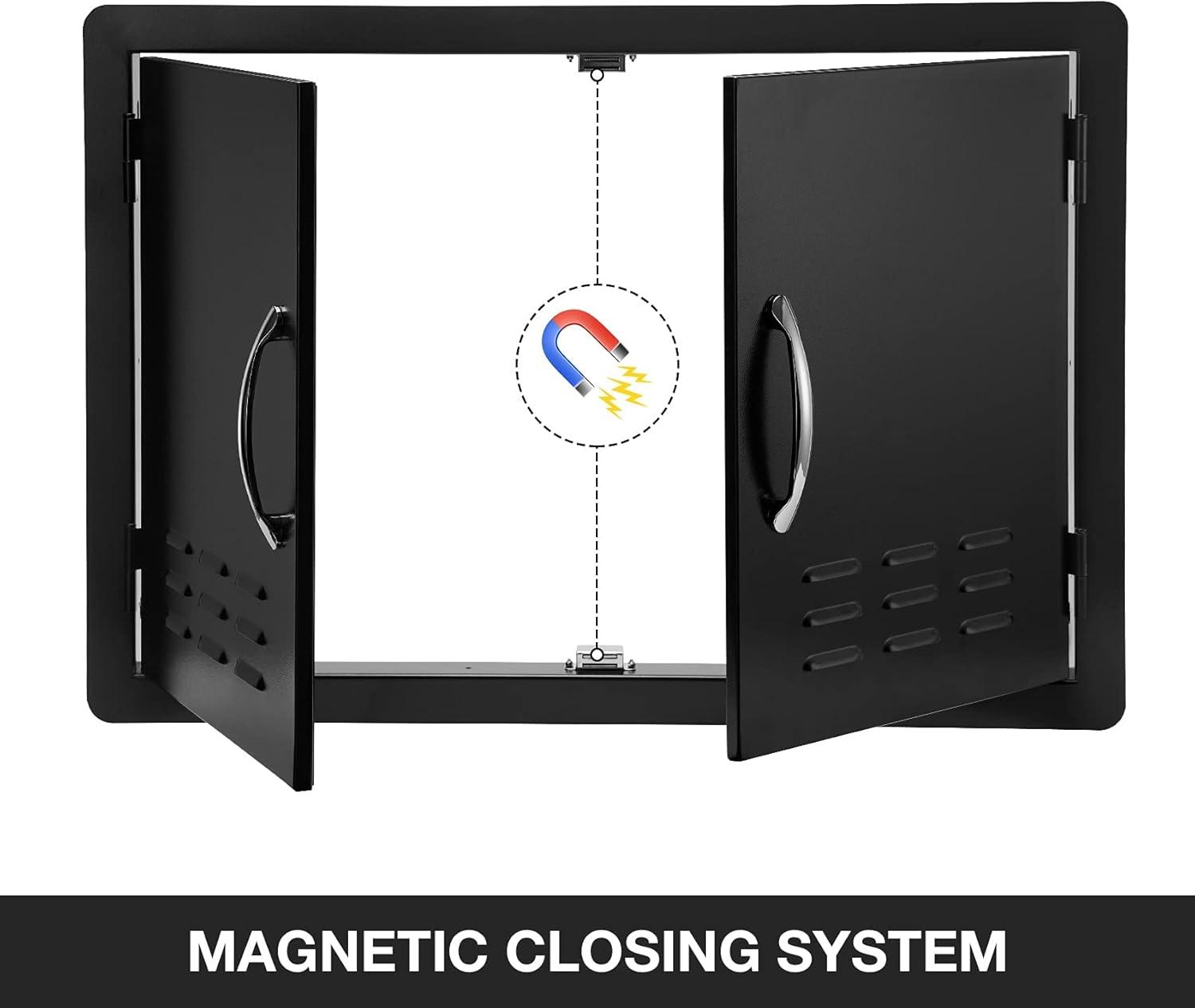 Stanbroil Outdoor Kitchen Doors BBQ Access Door 30″ W x 21″ H – Wall Construction Double Door Flush Mount for BBQ Island, Grilling Station, Outside Cabinet – Black