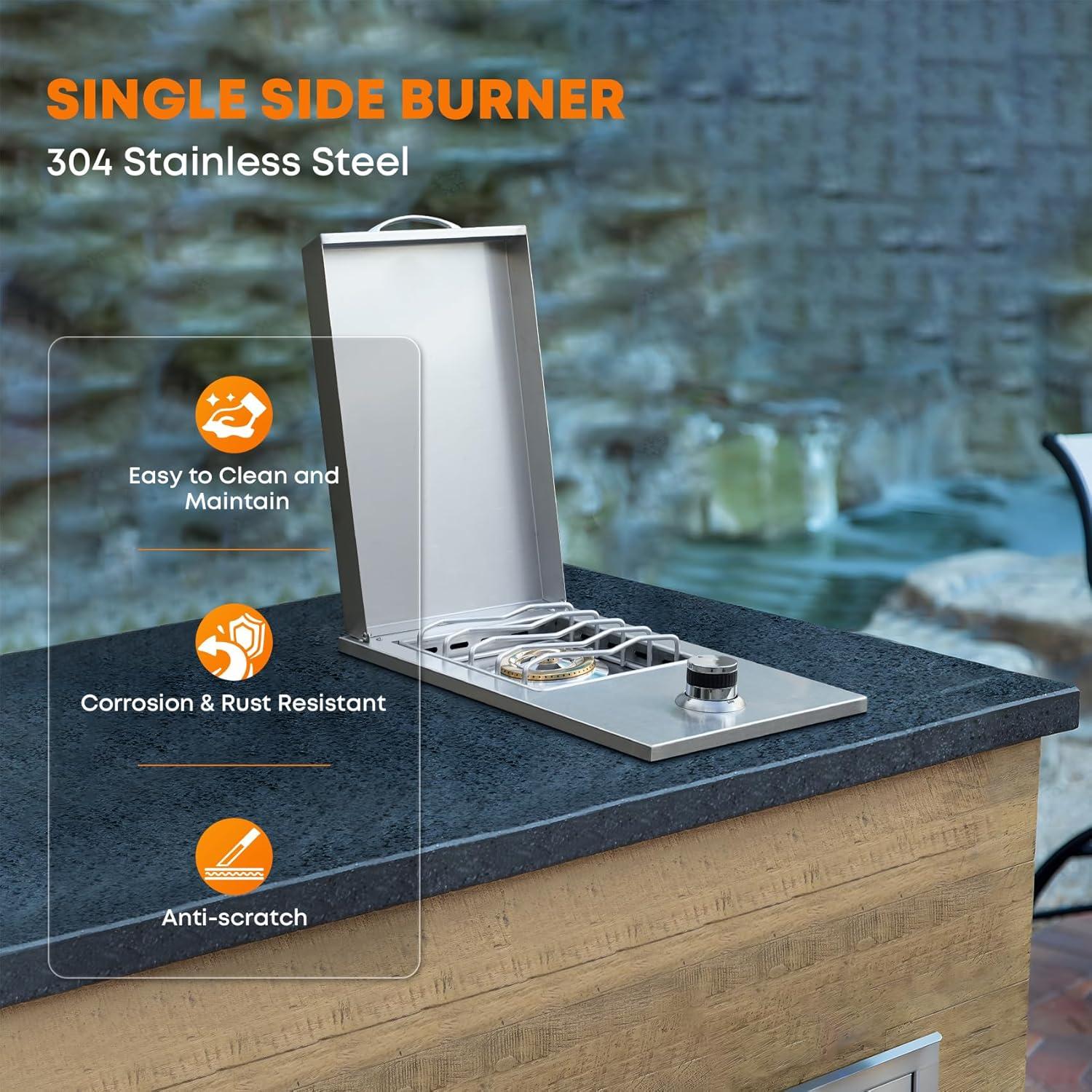 Stanbroil Built-in Single Side Burner for Outdoor Kitchen, 304 Stainless Steel Grilling Side Burners – Natural Gas Only