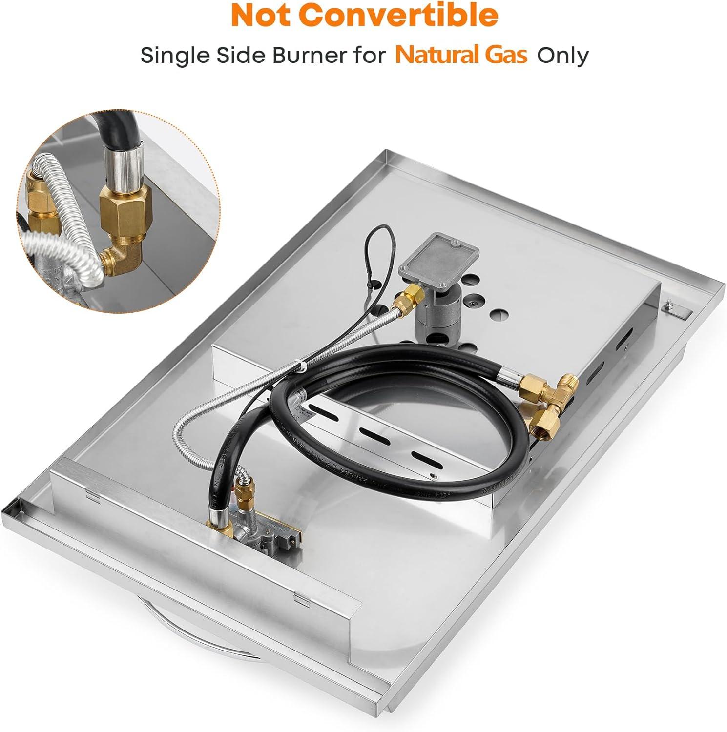 Stanbroil Built-in Single Side Burner for Outdoor Kitchen, 304 Stainless Steel Grilling Side Burners – Natural Gas Only