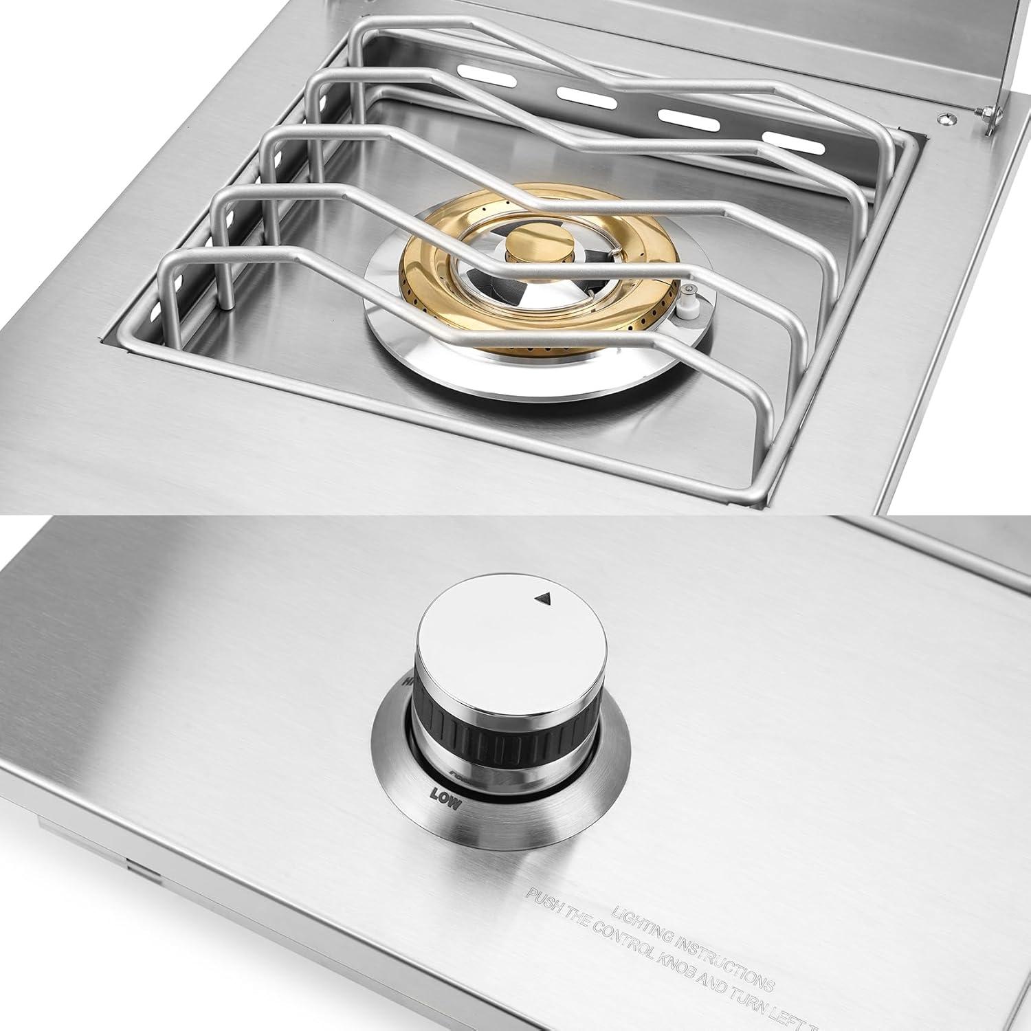Stanbroil Built-in Single Side Burner for Outdoor Kitchen, 304 Stainless Steel Grilling Side Burners – Natural Gas Only