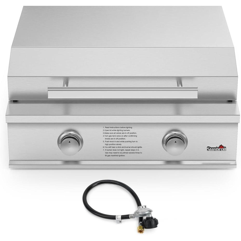 Stanbroil 28-Inch Premium Built-In Liquid Propane Griddle for Outdoor Kitchen Grill, Durable Stainless Steel 2-Burner Flat Top Grill with Lid for BBQ Island, 34,000 BTUs