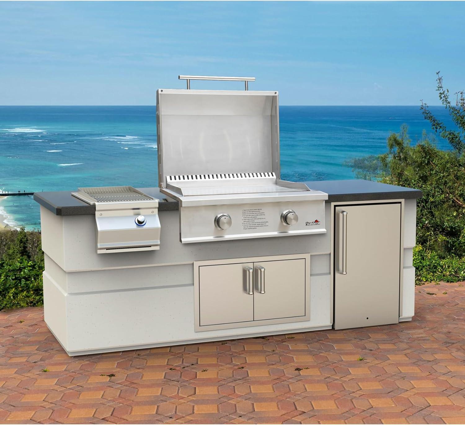Stanbroil 28-Inch Premium Built-In Liquid Propane Griddle for Outdoor Kitchen Grill, Durable Stainless Steel 2-Burner Flat Top Grill with Lid for BBQ Island, 34,000 BTUs