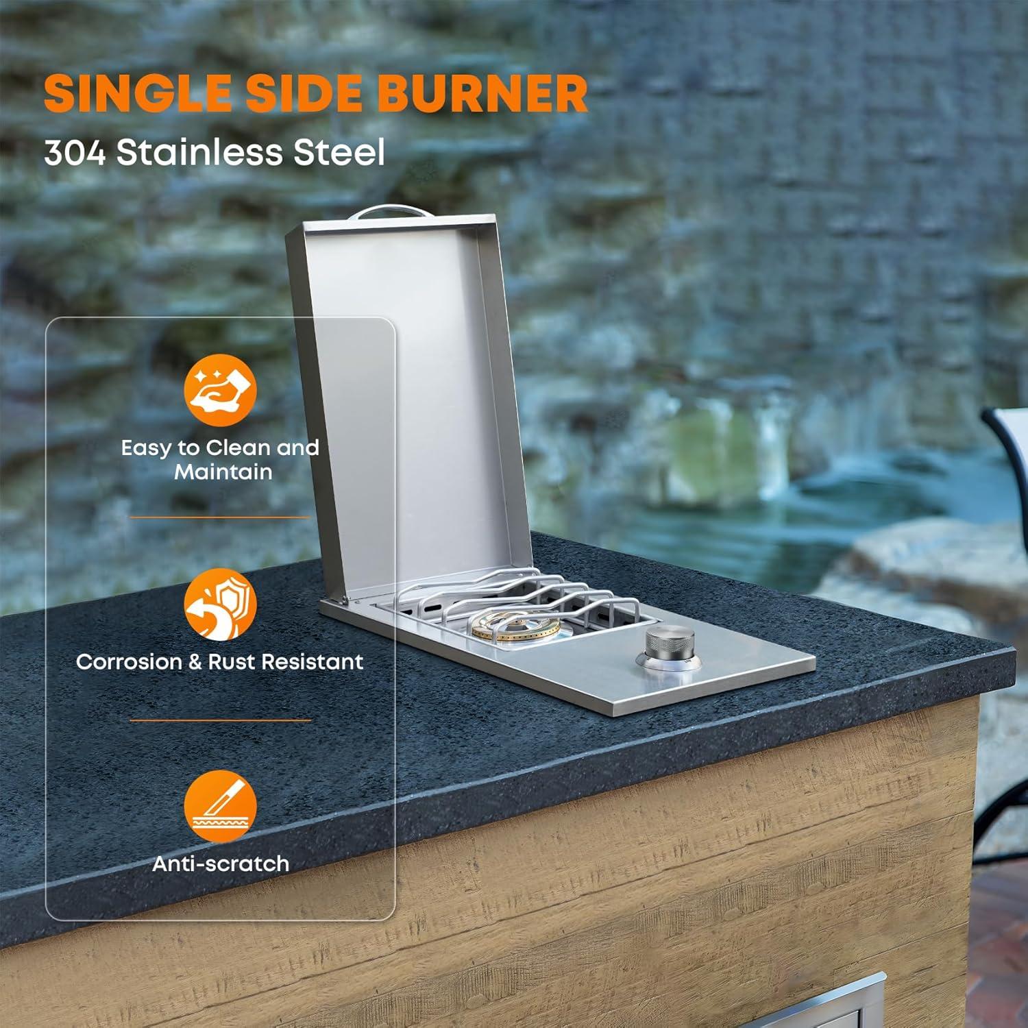 Stanbroil Built-in Single Side Burner for Outdoor Kitchen, 304 Stainless Steel Grilling Side Burners – Liquid Propane Only