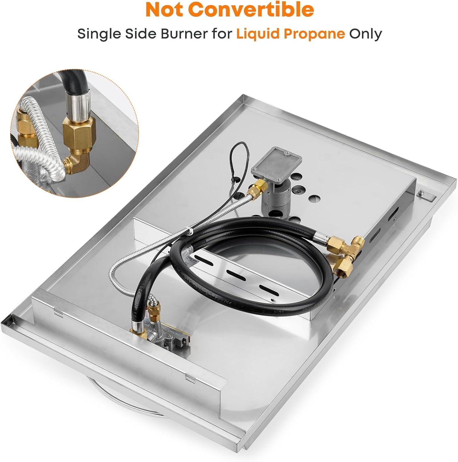 Stanbroil Built-in Single Side Burner for Outdoor Kitchen, 304 Stainless Steel Grilling Side Burners – Liquid Propane Only