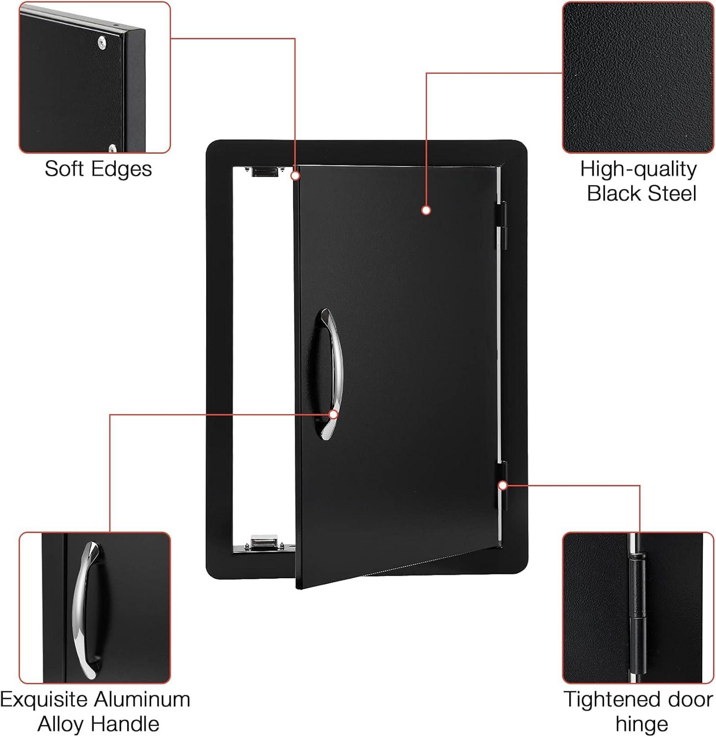 Stanbroil BBQ Access Door – 17W x 23H Inch Wall Construction Flush Mount Single Vertical Door for Outdoor Kitchen, BBQ Island, Grilling Station, Outside Cabinet – Black