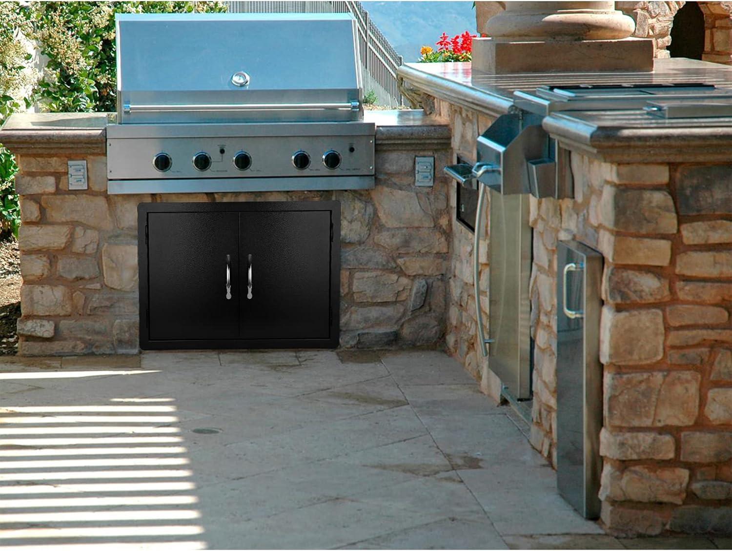 Stanbroil Double Door Dry Storage Pantry – 30-Inch Access Door Black Steel Cabinet Storage for Outdoor Kitchen, BBQ Island, Patio Grill Station
